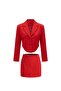 Red Alisa Crop Jacket Skirt Set - 2