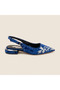 Turquoise Silvery Silver Embroidery Detailed Short Thick Heeled Shoes - 2
