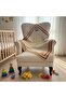 Cream Lion Figured Knitted Baby Blanket with Crocheted Striped Edge Soft Baby Blanket (90X90 cm) - 4