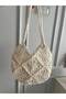 White Color Bag with Design Hand-Knitted Motif - Natural Paper String Design Women's Daily Shoulder Bag - 2