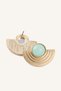 Antique Look Metal Round Turquoise Stone Detailed Earrings for Women I1596Axns - 2