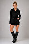 Women's Black Belted Double-Breasted Double-Button Lined Cashmere Short Coat - 8