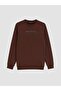 Lcwaikiki Classic Brown Crew Neck Printed Men's Sweatshirt