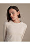 Women's Long Sleeve Basic T-Shirt Ecru Melange Single Product Crew Neck Casual Top - 2