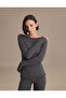 Women's Long Sleeve Basic T-Shirt Smoked Single Product Crew Neck Casual Top - 2