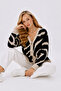 Women's V-Neck Patterned Knitwear Cardigan Black Ecru Patterned Buttoned Long Sleeve Knitted Cardigan - 5