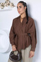 Women's Waist Gathered Lace-Up Shirt