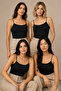 Women's 4-Piece Thin Strap Cotton Flexible Basic Undershirt Black