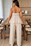 Gülseli Women's Adjustable Strap Rose Figured Blouse and Elastic Waist Trousers Two-Piece Set - 2