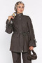 Front Zippered and Buttoned Waist Tie Jean Denim Jacket and Pants Hijab Two-Piece Set - 2