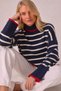 Women's Turtleneck Striped Knitwear Sweater Navy Blue Ecru Red Detailed Long Sleeve - 3