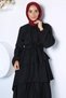 Ruffled Hijab Dress with Elastic Waist and Belt Detail - 6