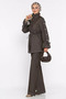 Front Zippered and Buttoned Waist Tie Jean Denim Jacket and Pants Hijab Two-Piece Set