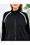 Plus Size Zippered Glittery Front Detail Contrast Striped Pocketed Relaxed Fit Women's Top and Bottom Set - 5