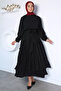 Waist Elastic Belted Ruffled Hijab Dress