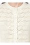 Özmarka New Season Beige Crew Neck Openwork Women's Knitwear Cardigan - 3