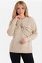 Women's Beige Knitwear Sweater with Brooch Detail and Bow Design, Crew Neck, Long Sleeve, Stylish Knitted Sweater