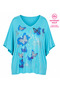 Plus Size Lycra V-Neck Butterfly Printed Short Sleeve Women's Blouse - 2