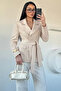 Women's Double-Breasted Collared Belted Blazer Jacket - 4