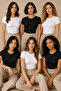 Women's 6-Piece Crew Neck Short Sleeve Cotton Flexible Basic T-Shirt 3 Black-3 White