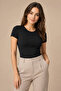Women's 4-Pack Crew Neck Short Sleeve Cotton Stretch Basic T-Shirt Black - 2