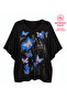 Plus Size Lycra V-Neck Butterfly Printed Short Sleeve Women's Blouse - 2