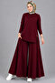Modal Fabric Zippered Tunic and Trouser Skirt 2-Piece Hijab Set - Burgundy - 3