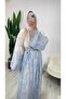 Shawl Patterned Lined Chiffon Long Dress - 4