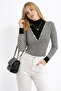 Women's Black and White Striped Turtleneck Knitwear Sweater V Patterned Long Sleeve Stylish Knitted Sweater - 4