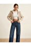 Women's Beige Zippered Turn-Down Collar Knitwear Cardigan Oversized Crop Knit Jacket