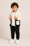 Boy'S, Two-Tone, Ecru-Black Plush Zippered Stand Collar Pocket Winter Coat - 2