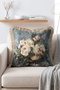 Blue Background Pastel Rose Bouquet Oil Painting Effect Fringed Cushion Cover - 3