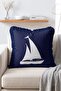 White Sailing Patterned Navy Blue Floor Marine Decorative Fringed Throw Pillow Cover - 3