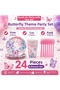 Butterfly Themed Birthday Party Set |   8 and 16 Person Capacity |   Plate, Cup, Fork Set |   Birthday Table Decoration - 5