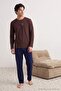 Brown Regular Slogan Printed 100% Cotton Knitted Pajama Set Tmnaw27Pt00001 - 3