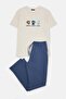 Bej-İndigo Regular Baskılı %100 Pamuk Örme Pijama Takımı TMNAW27PT00016 - 5