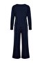 Lacivert Kalp Nakışlı Fitilli Yumuşak Tuşe Kışlık Örme Pijama Takımı THMAW26PT00094 - 8
