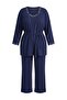 Navy Blue 3-Piece Set %100 Cotton Large Size Knitted Pajamas Set Tbbaw27Ai00046 - 4