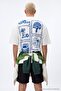 Ekru Oversize/Geniş Kesim Baskılı %100 Pamuk T-Shirt TMNSS25TS00031 - 7