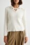 Ecru Polo Collar Button Detailed Knitwear Sweater Twoaw27Kz00063 - 3