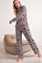 Black 100% Cotton Teddy Bear and Stripe Patterned Shirt Collar Knitted Pajamas Set Thmaw26Pt00171