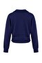 Lacivert Soft/Yumuşak Dokunuşlu Kruvaze Polo Yala Bele Oturan Crop Örme Sweatshirt TWOAW27SW00026 - 7