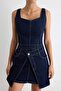 Koyu Mavi Askılı Mini Denim Elbise TWOAW27EL00054 - 3