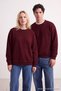 Burgundy Unisex Oversize/Wide Cut Contrast Stitching Detailed Crew Neck Sweatshirt Tmnaw24Sw00011