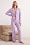 Pink Soft Touch Cotton Blend Striped Tied Knitted Pajama Set Thmaw26Pt00072 - 2