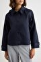Lacivert Kapüşonlu Oversize Kısa Trençkot TWOAW27TR00035 - 4