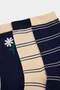 Navy Blue-Ecru 3-Piece Cotton Blend Floral-Striped Jacquard Knitted Socks Thmaw27Co00016 - 2
