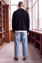 Siyah Regular/Normal Kesim Waffle Dokulu Polo Yaka Fermuarlı İnce Hırka/Sweatshirt TMNAW27SW00015 - 5
