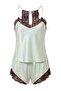 Mint Lace Rope Strap Woven Pajama Set with Satin Shorts Thmss22Pt0269 - 5