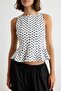 Ekru Puantiyeli Peplum Kolsuz Kayık Yaka Örme Bluz TWOAW27BZ00312 - 3